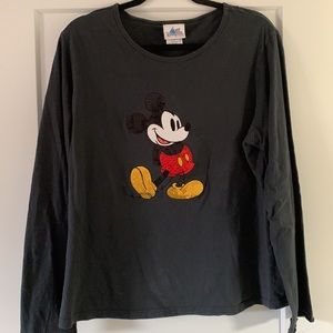 Vintage Disney Black Sequin Mickey Mouse Long Sleeve Shirt. XL